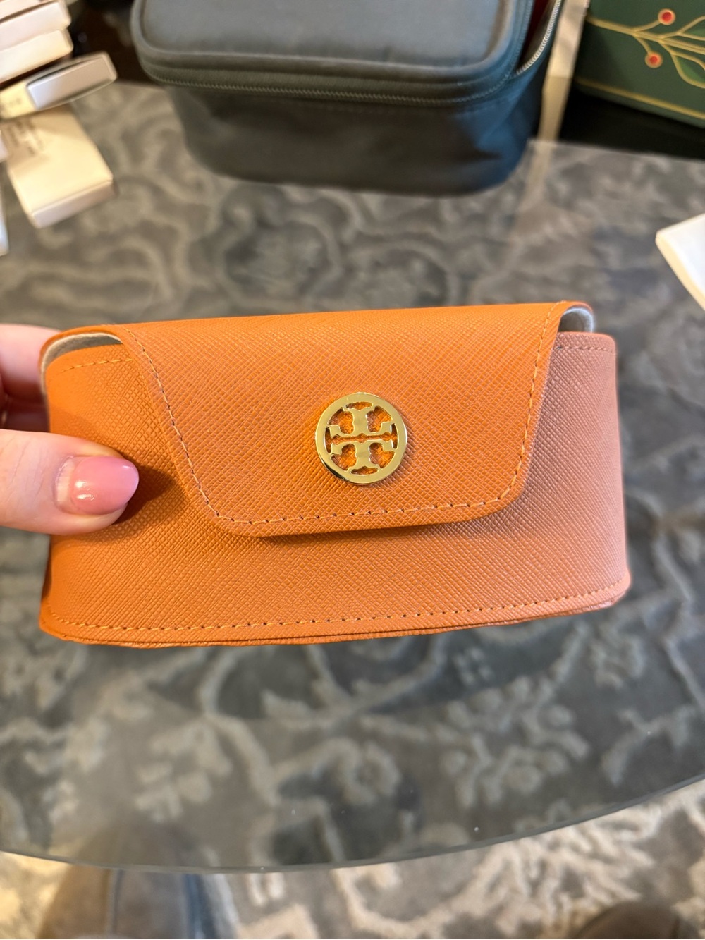 Tory Burch Orange Sunglasses Case with Gold Logo Snap